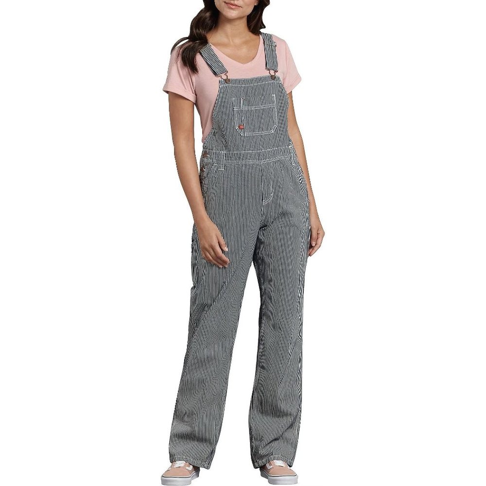Dickies Women's Denim Bib Overall Rinsed Hickory Stripe